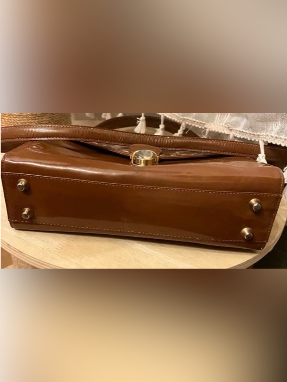 Prada Brown Leather Top-Handle Satchel with Gold Hardware and crossbody strap - Picture 6 of 11
